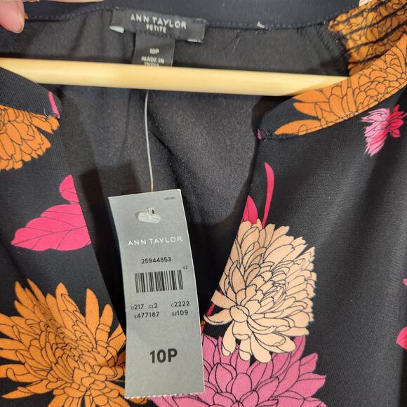 Ann Taylor Floral Chiffon Long Sleeve V neck Dress - Picture 6 of 9